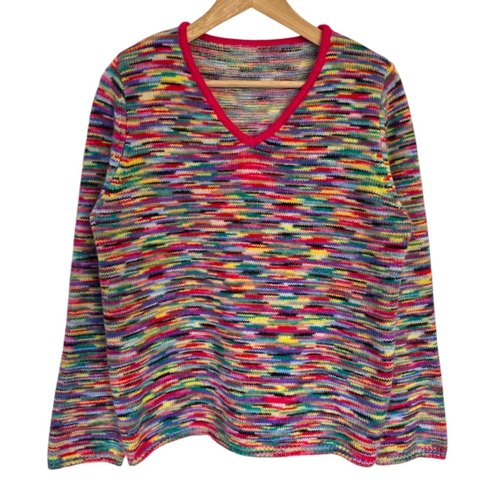 Multicolour Knitted V-Neck Sweater Lightweight Pullover Large